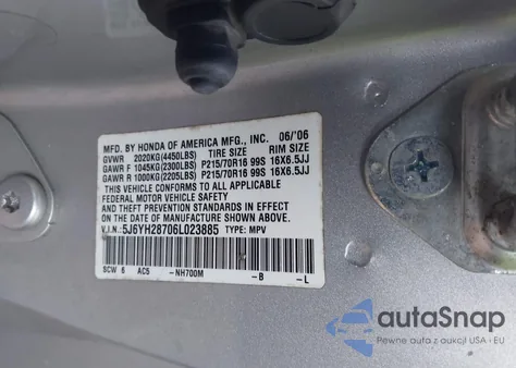 2006 Honda Element Ex-P z USA, uszkodzony, nr VIN 5J6YH28706L023885